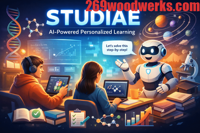 Screenshot of Studiae AI-powered learning platform showing interactive notes and chatbot for students