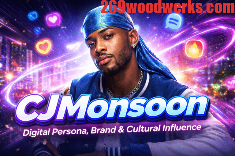 CJMonsoon, a modern digital influencer, representing creativity, fashion, and community engagement with a vibrant digital background.